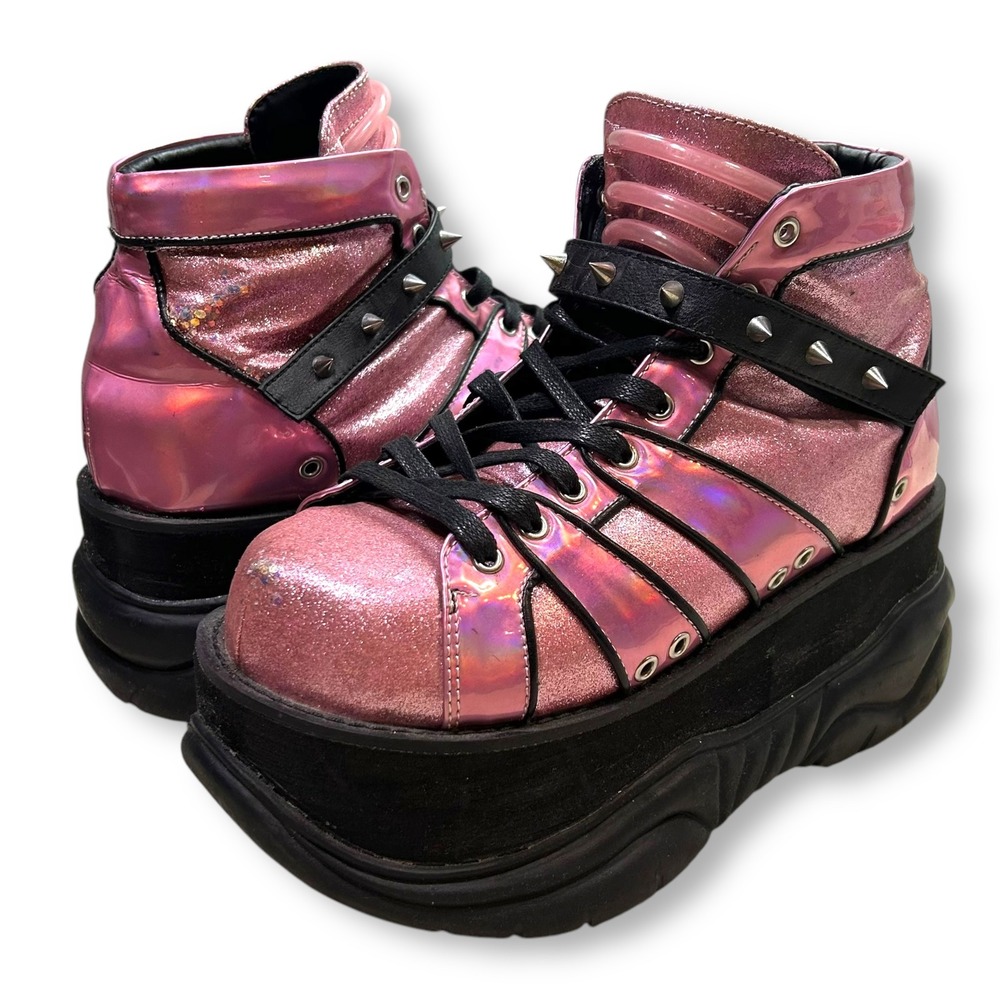 Demonia Pink and Black Platform Shoes